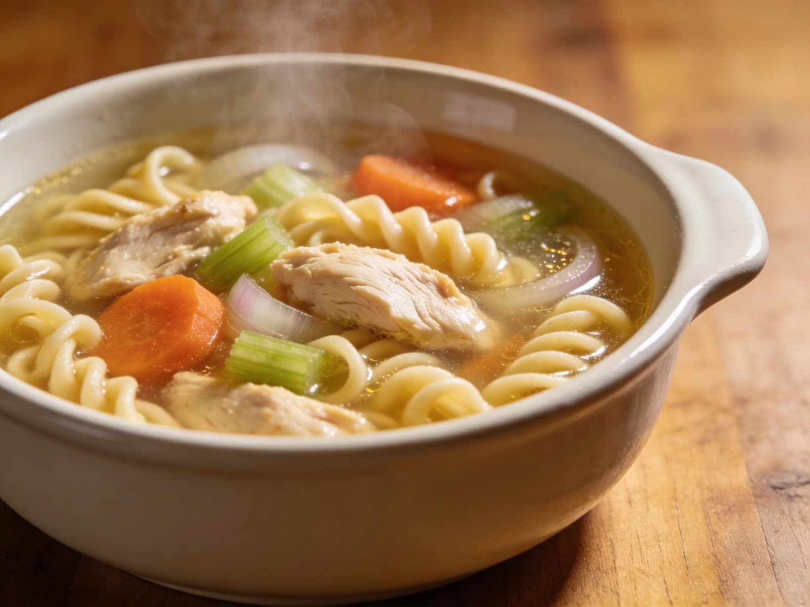 Chicken Noodle Soup with bay leaf, beef broth and black pepper — USA recipe
