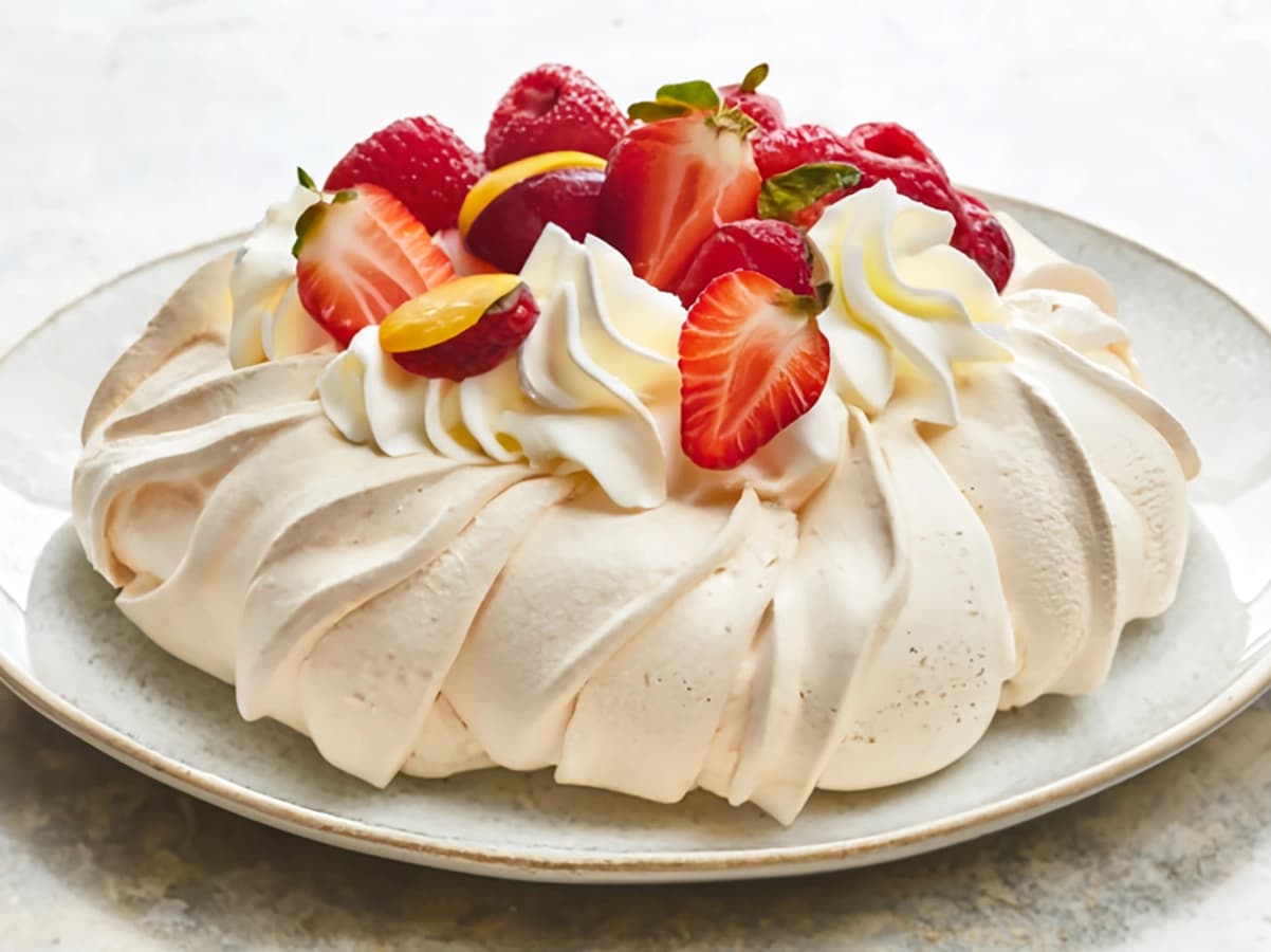 Pavlova with cream, eggs and fruit — Australia recipe