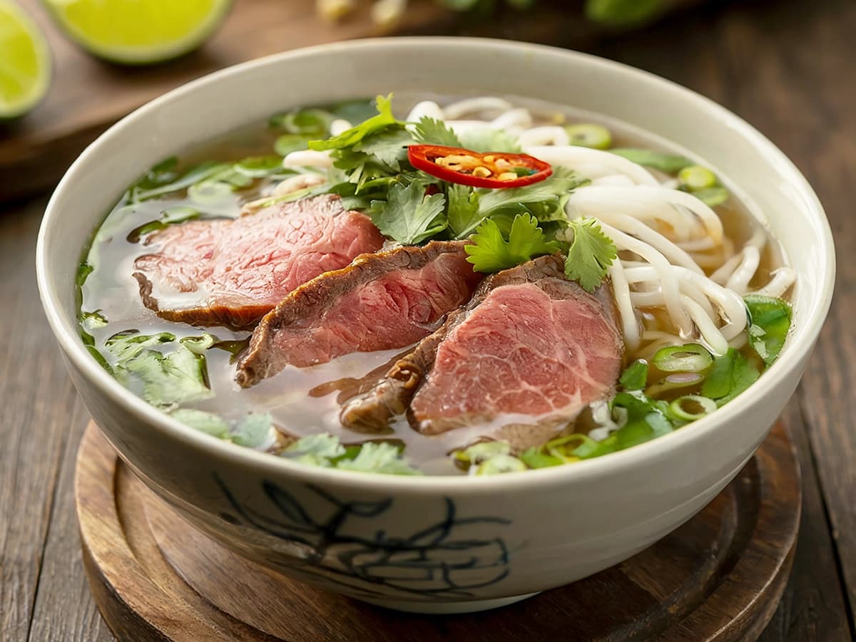 Pho Bo (Vietnamese Beef Noodle Soup) with beef, rice noodles and star anise — Vietnam recipe
