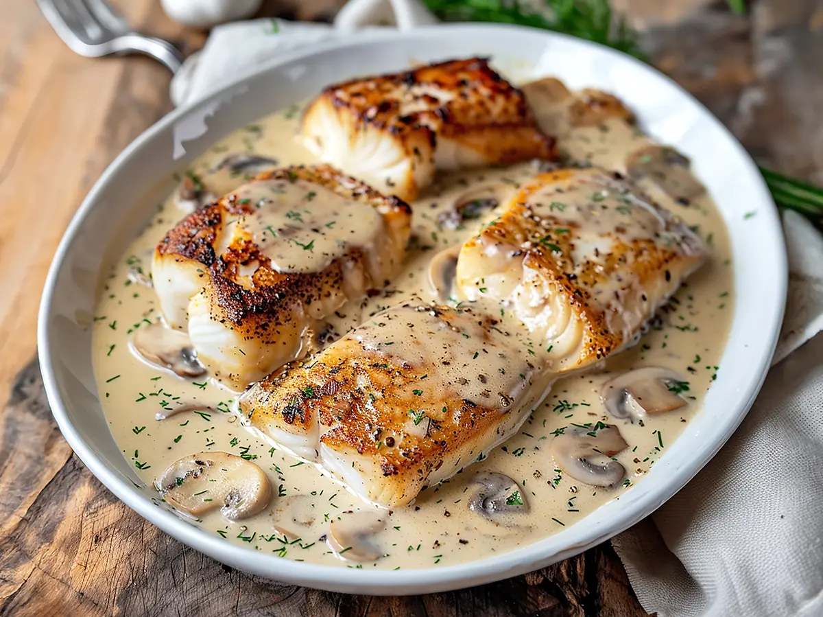 Sturgeon in Cream Sauce with butter, cream and fish — Russia recipe
